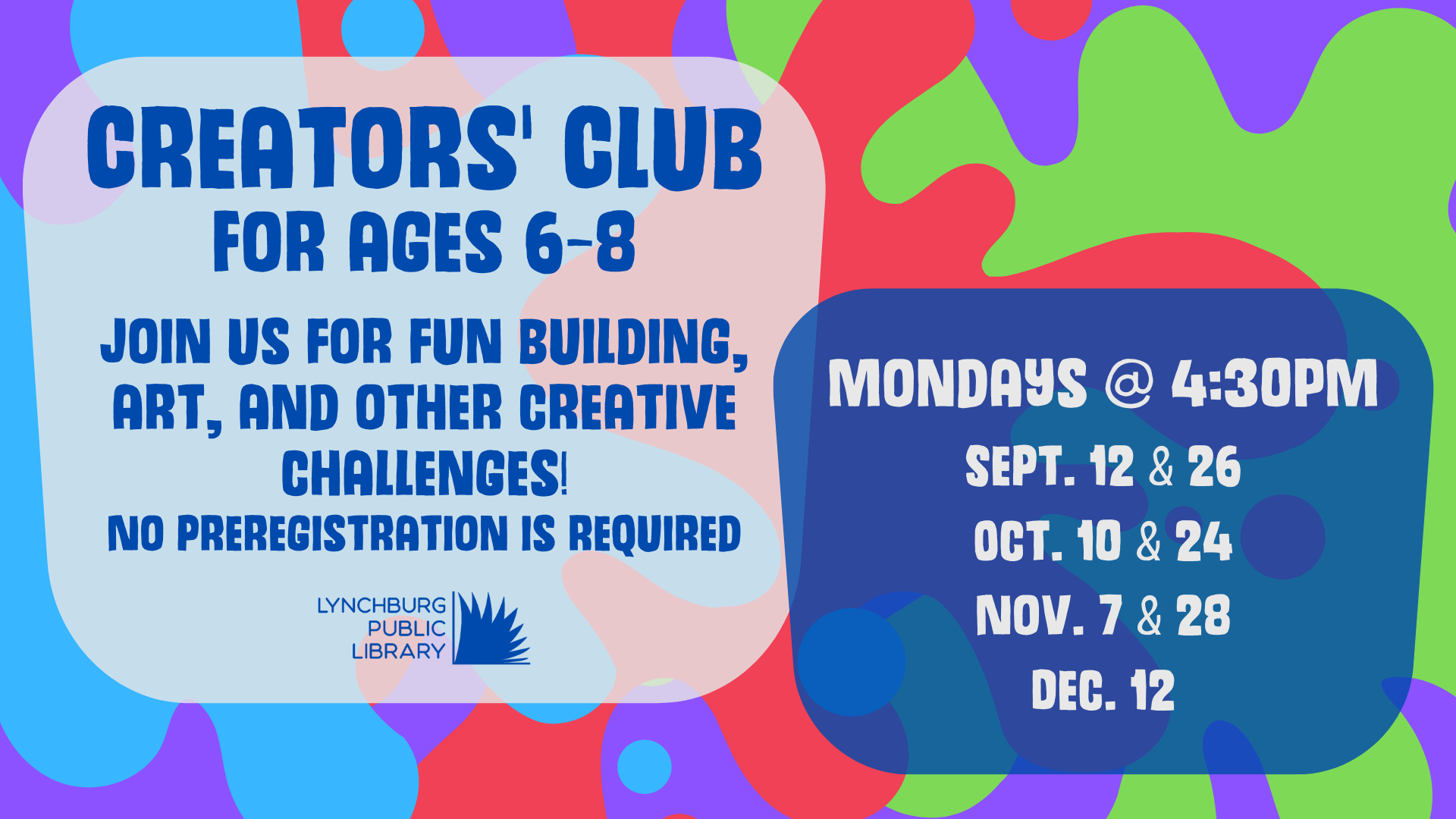 Creators' Club information with colorful splatters.