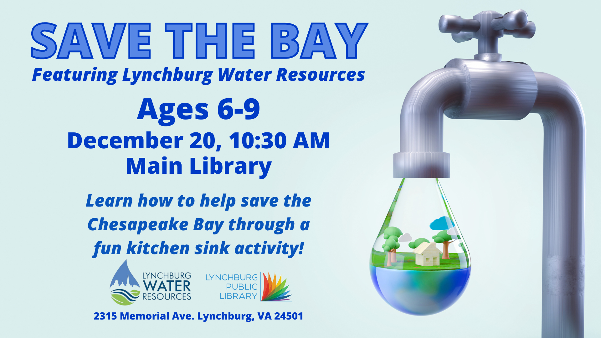 Blue background and blue text. Information about Water Resources at the Library.