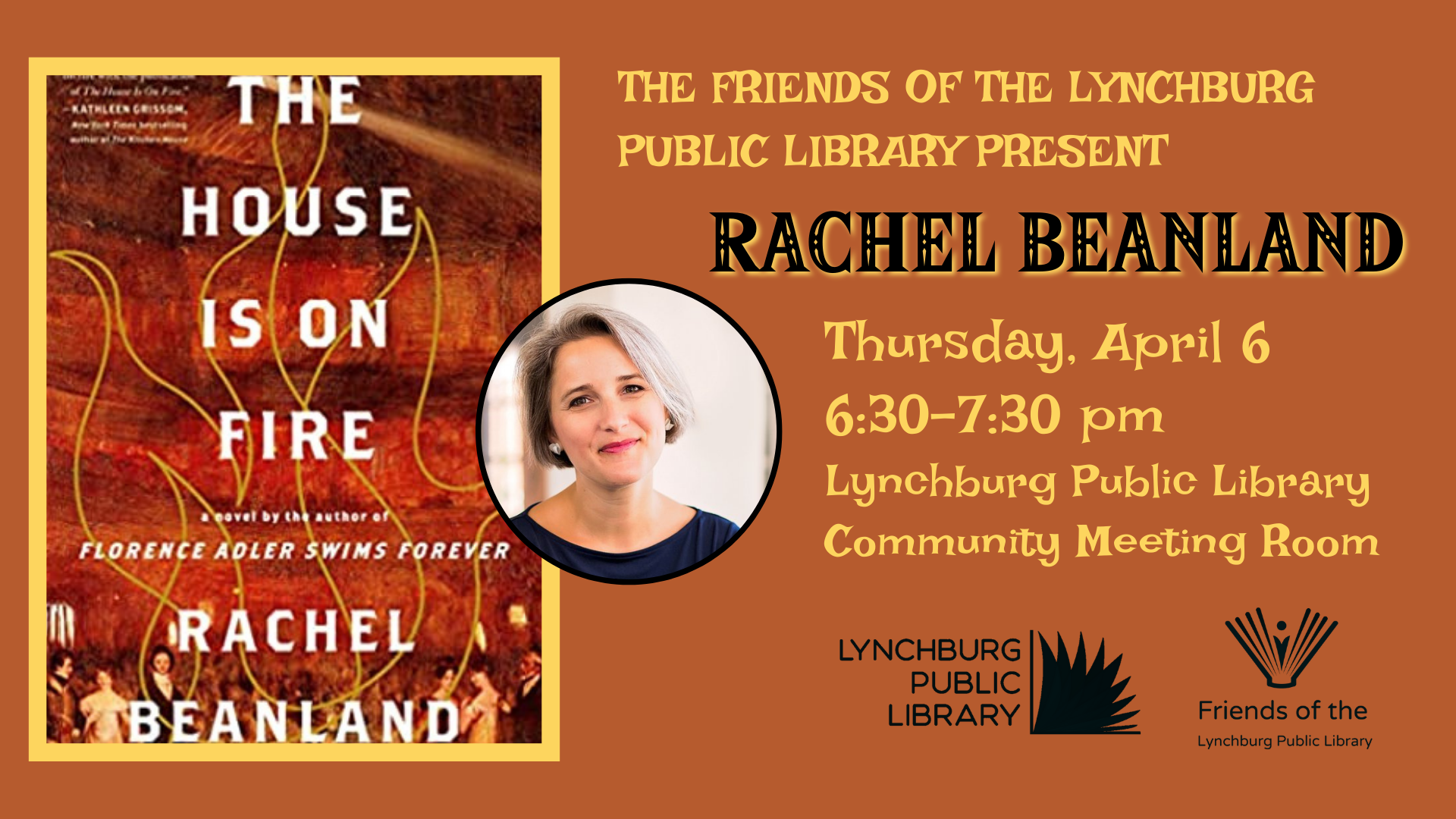Rachel Beanland Author Event at the Main Library, April 6 from 6:30-7:30 pm