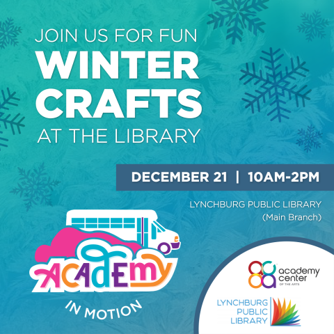 Logo for winter crafts at the library with the AIM Bus