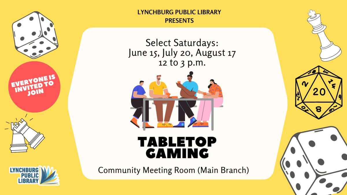 Start a new adventure at the library with our monthly tabletop gaming sessions. Drop in between 12 and 3 p.m. in our Community Meeting Room. Bring your own games or pick one from our collection!